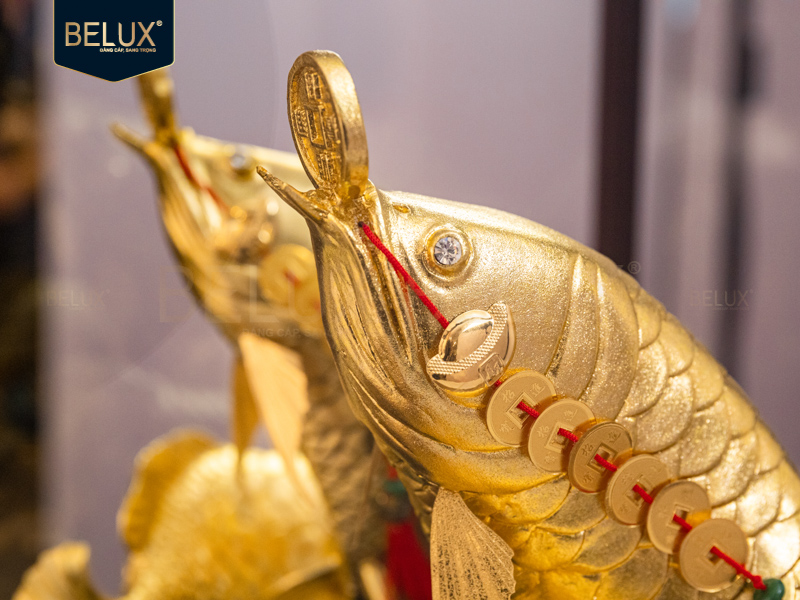 Tượng Cá Chép Hoá Rồng dát vàng 24k&nbsp;36x28x17cm